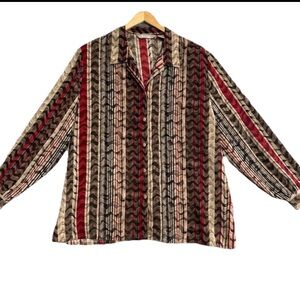 Vintage TanJay Women's 20W Button Front‎ Blouse Long Sleeve Shoulder Pads Retro